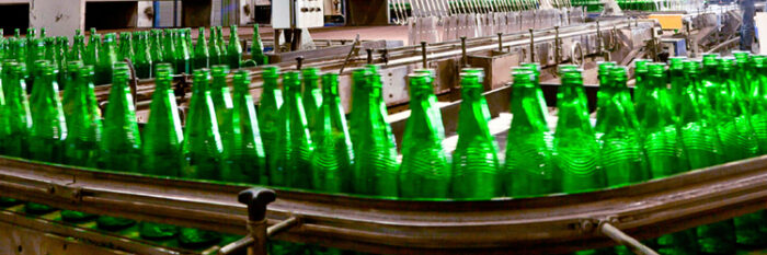 glass bottles production line in factory